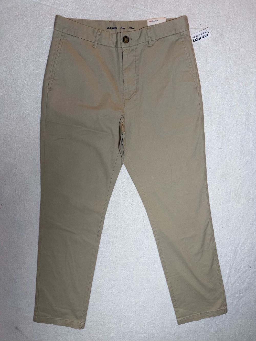 Old Navy Built-In Flex Men's Beige Chino Pants Slim Tapered 31x30 Cotton Stretch